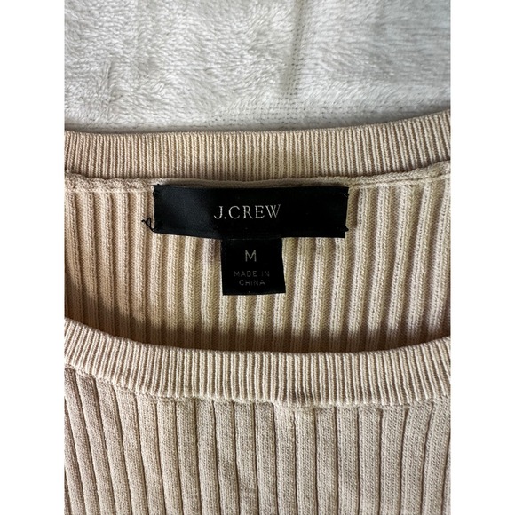 J.Crew Women's Ribbed Knit Long Sleeve Top Beige Crewneck Sweater M Medium - Picture 6 of 9